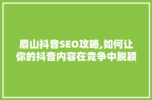 眉山抖音SEO攻略,如何让你的抖音内容在竞争中脱颖而出