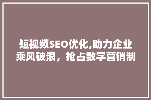 短视频SEO优化,助力企业乘风破浪，抢占数字营销制高点