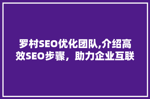 罗村SEO优化团队,介绍高效SEO步骤,助力企业互联网腾飞 罗村SEO优化团队,介绍高效SEO步骤,助力企业互联网腾飞