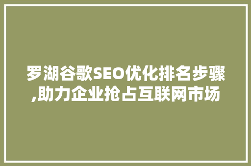 罗湖谷歌SEO优化排名步骤,助力企业抢占互联网市场先机