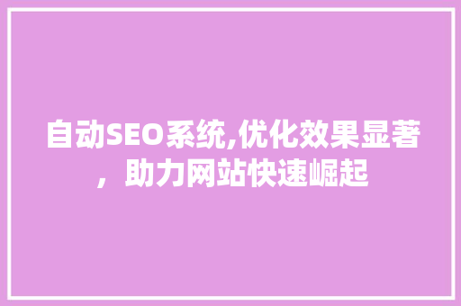 自动SEO系统,优化效果显著，助力网站快速崛起