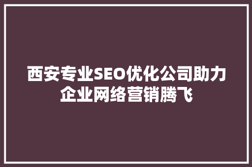 西安专业SEO优化公司助力企业网络营销腾飞