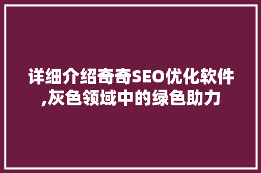 详细介绍奇奇SEO优化软件,灰色领域中的绿色助力