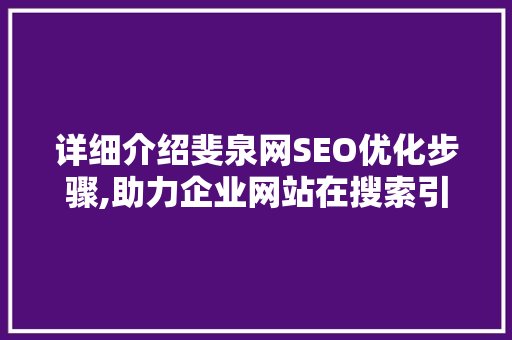 详细介绍斐泉网SEO优化步骤,助力企业网站在搜索引擎中脱颖而出