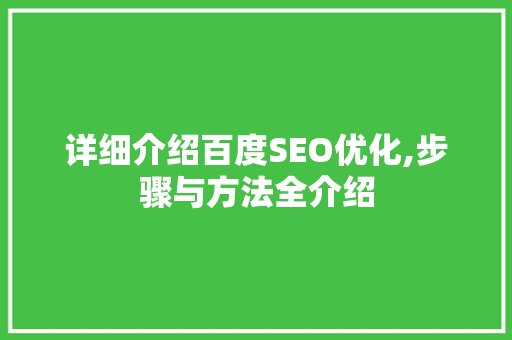 详细介绍百度SEO优化,步骤与方法全介绍