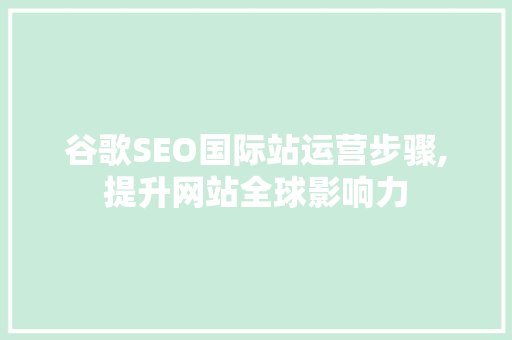 谷歌SEO国际站运营步骤,提升网站全球影响力