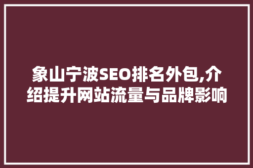 象山宁波SEO排名外包,介绍提升网站流量与品牌影响力的方法