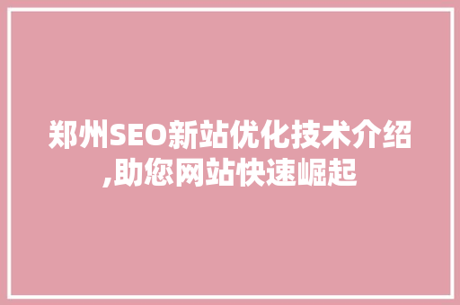 郑州SEO新站优化技术介绍,助您网站快速崛起