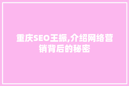 重庆SEO王振,介绍网络营销背后的秘密