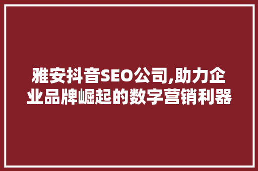 雅安抖音SEO公司,助力企业品牌崛起的数字营销利器