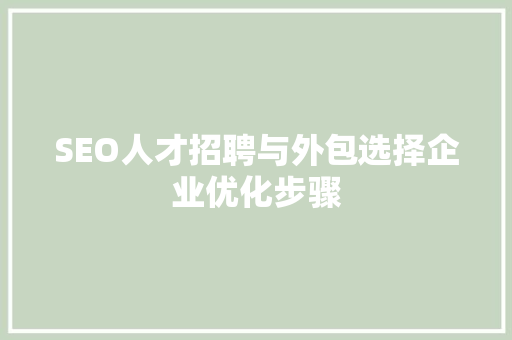 SEO人才招聘与外包选择企业优化步骤