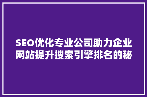SEO优化专业公司助力企业网站提升搜索引擎排名的秘密武器