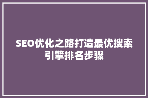 SEO优化之路打造最优搜索引擎排名步骤