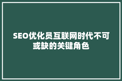 SEO优化员互联网时代不可或缺的关键角色 SEO优化员互联网时代不可或缺的关键角色