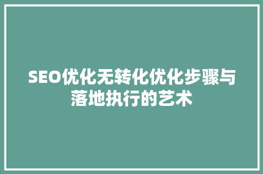 SEO优化无转化优化步骤与落地执行的艺术