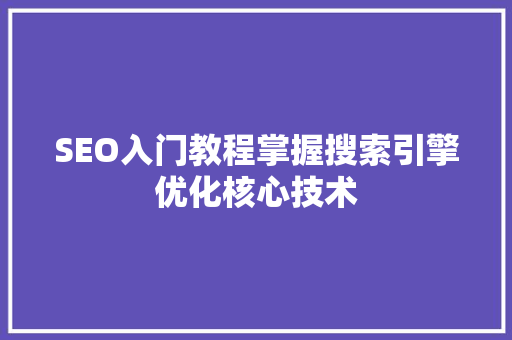 SEO入门教程掌握搜索引擎优化核心技术