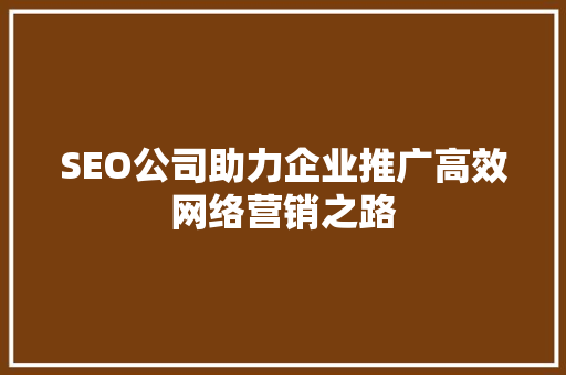 SEO公司助力企业推广高效网络营销之路