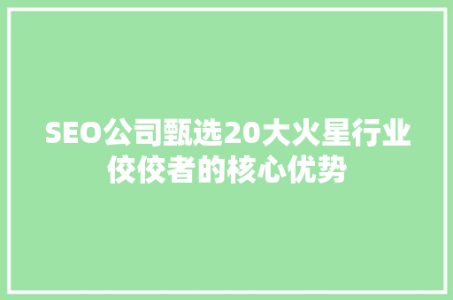 SEO公司甄选20大火星行业佼佼者的核心优势