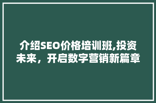 介绍SEO价格培训班,投资未来，开启数字营销新篇章