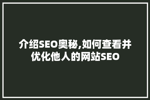 介绍SEO奥秘,如何查看并优化他人的网站SEO