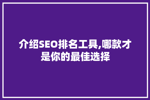 介绍SEO排名工具,哪款才是你的最佳选择 电脑故障维修
