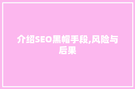 介绍SEO黑帽手段,风险与后果