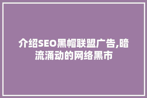 介绍SEO黑帽联盟广告,暗流涌动的网络黑市