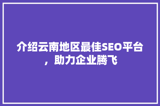 介绍云南地区最佳SEO平台，助力企业腾飞