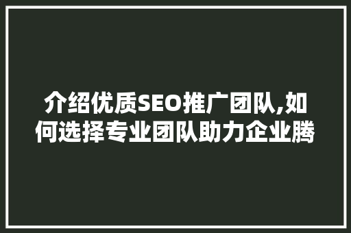 介绍优质SEO推广团队,如何选择专业团队助力企业腾飞