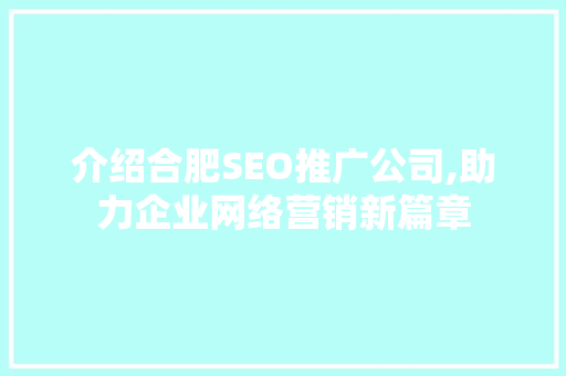 介绍合肥SEO推广公司,助力企业网络营销新篇章