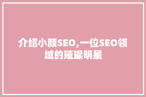 介绍小颜SEO,一位SEO领域的璀璨明星