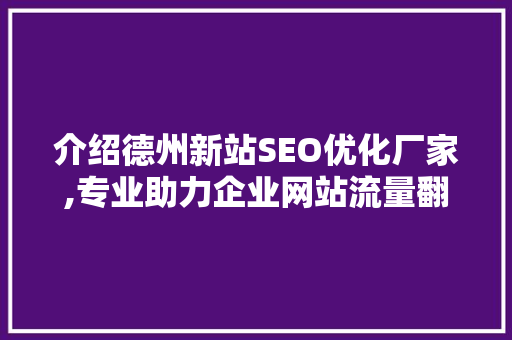 介绍德州新站SEO优化厂家,专业助力企业网站流量翻倍 介绍德州新站SEO优化厂家,专业助力企业网站流量翻倍