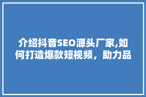 介绍抖音SEO源头厂家,如何打造爆款短视频，助力品牌腾飞