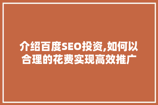 介绍百度SEO投资,如何以合理的花费实现高效推广