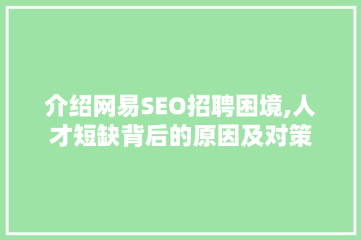 介绍网易SEO招聘困境,人才短缺背后的原因及对策 介绍网易SEO招聘困境,人才短缺背后的原因及对策