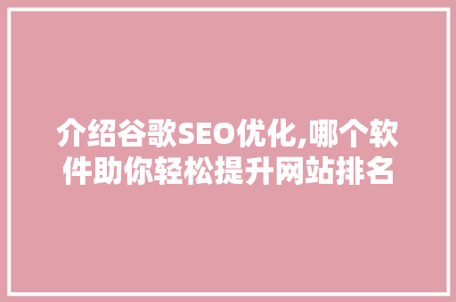 介绍谷歌SEO优化,哪个软件助你轻松提升网站排名