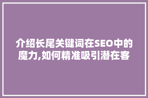 介绍长尾关键词在SEO中的魔力,如何精准吸引潜在客户