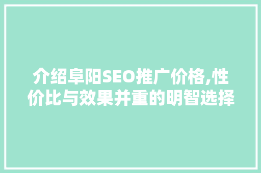 介绍阜阳SEO推广价格,性价比与效果并重的明智选择