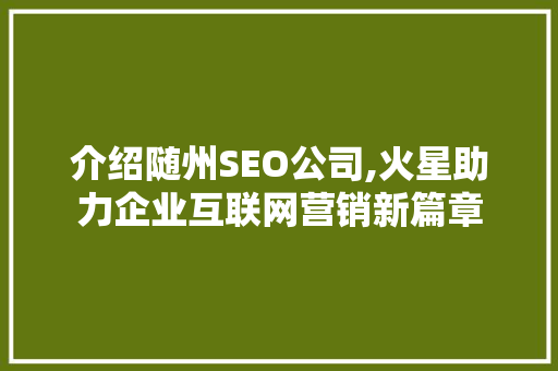 介绍随州SEO公司,火星助力企业互联网营销新篇章