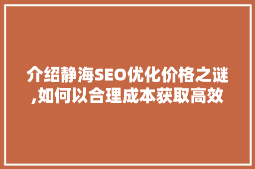 介绍静海SEO优化价格之谜,如何以合理成本获取高效流量