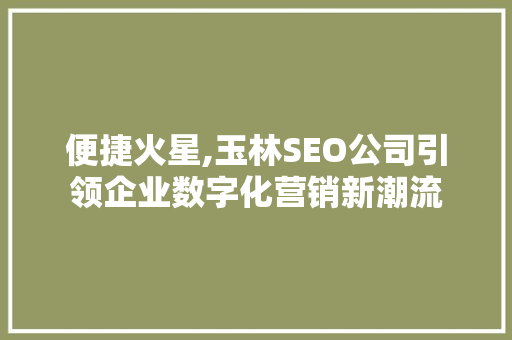 便捷火星,玉林SEO公司引领企业数字化营销新潮流