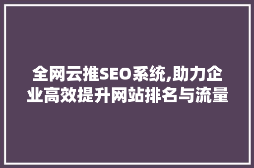 全网云推SEO系统,助力企业高效提升网站排名与流量 全网云推SEO系统,助力企业高效提升网站排名与流量