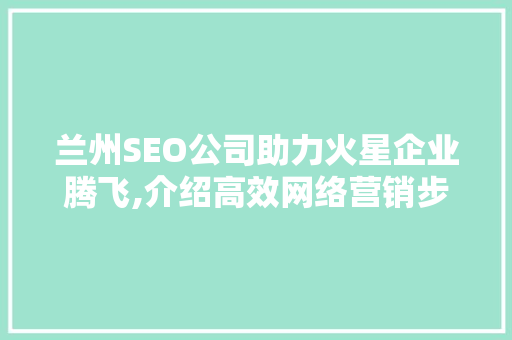 兰州SEO公司助力火星企业腾飞,介绍高效网络营销步骤