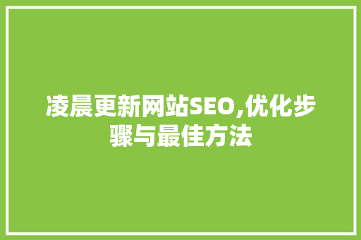 凌晨更新网站SEO,优化步骤与最佳方法