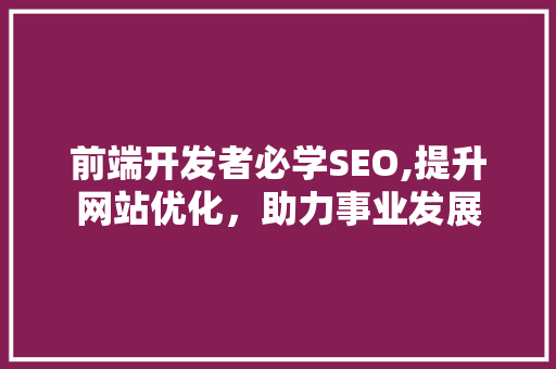 前端开发者必学SEO,提升网站优化，助力事业发展