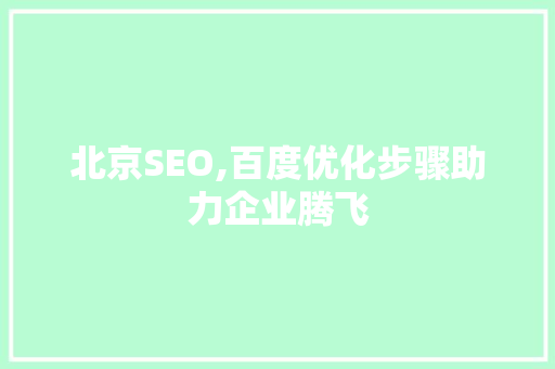 北京SEO,百度优化步骤助力企业腾飞