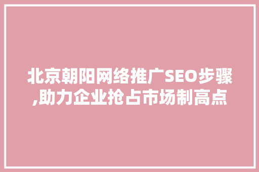北京朝阳网络推广SEO步骤,助力企业抢占市场制高点