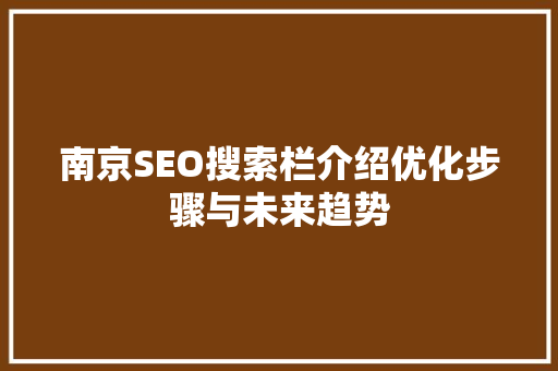 南京SEO搜索栏介绍优化步骤与未来趋势