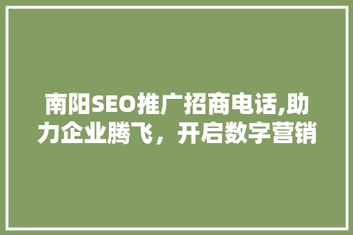 南阳SEO推广招商电话,助力企业腾飞，开启数字营销新篇章