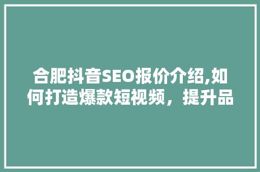 合肥抖音SEO报价介绍,如何打造爆款短视频，提升品牌影响力